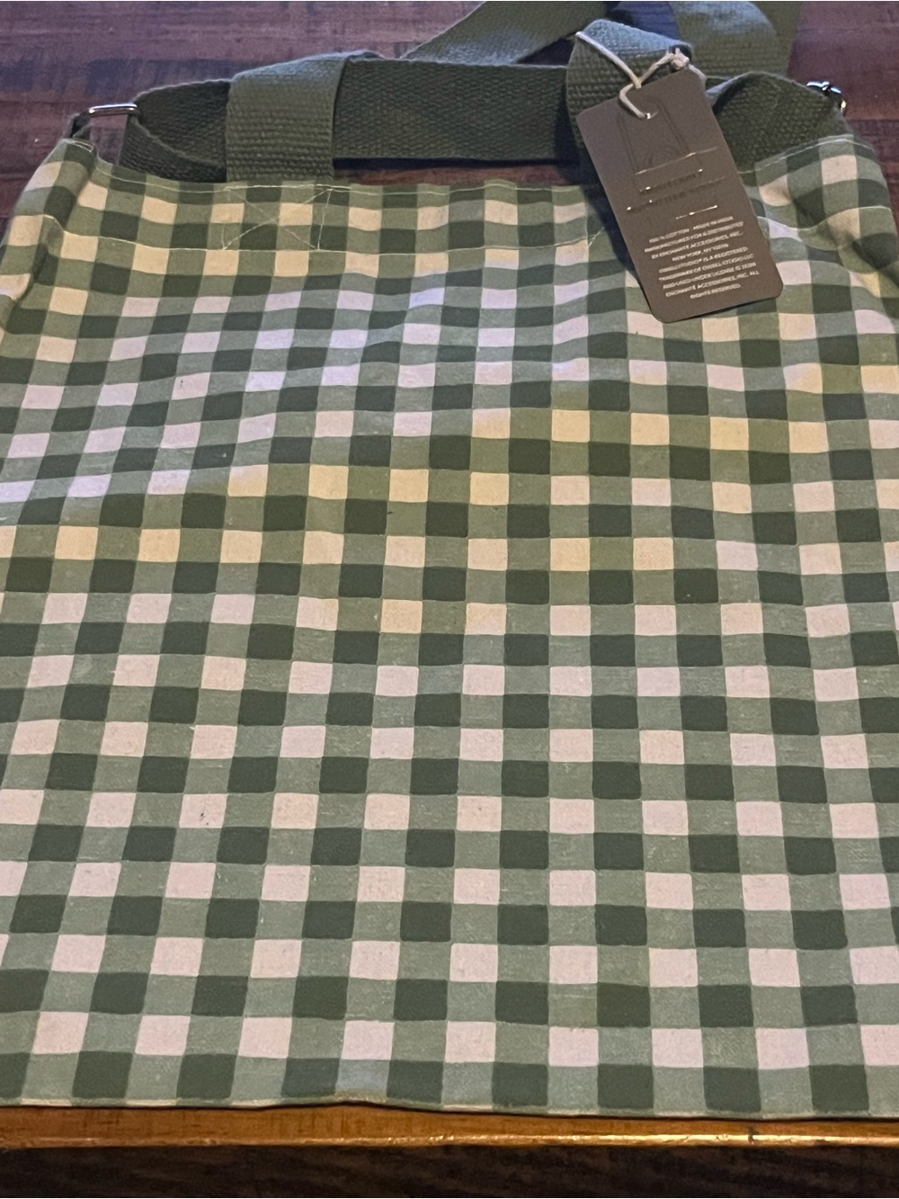 Green Gingham Tote w/ ajustable shoulder strap NWT - Picture 4 of 16
